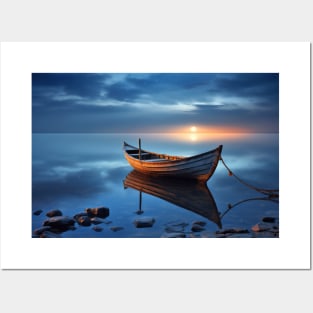 Tranquil Water Boat Serene Landscape Posters and Art